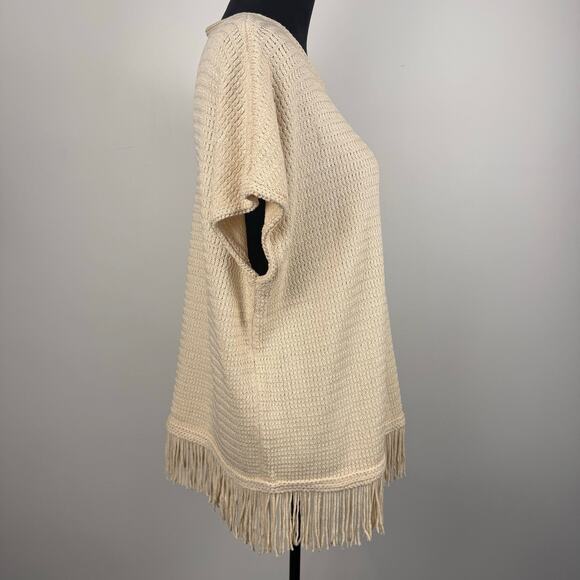 Chicos Pullover Short DLMN Sleeve Knit Sweater Tee w/ Fringe Sand Cream Plus XL - Picture 2 of 11